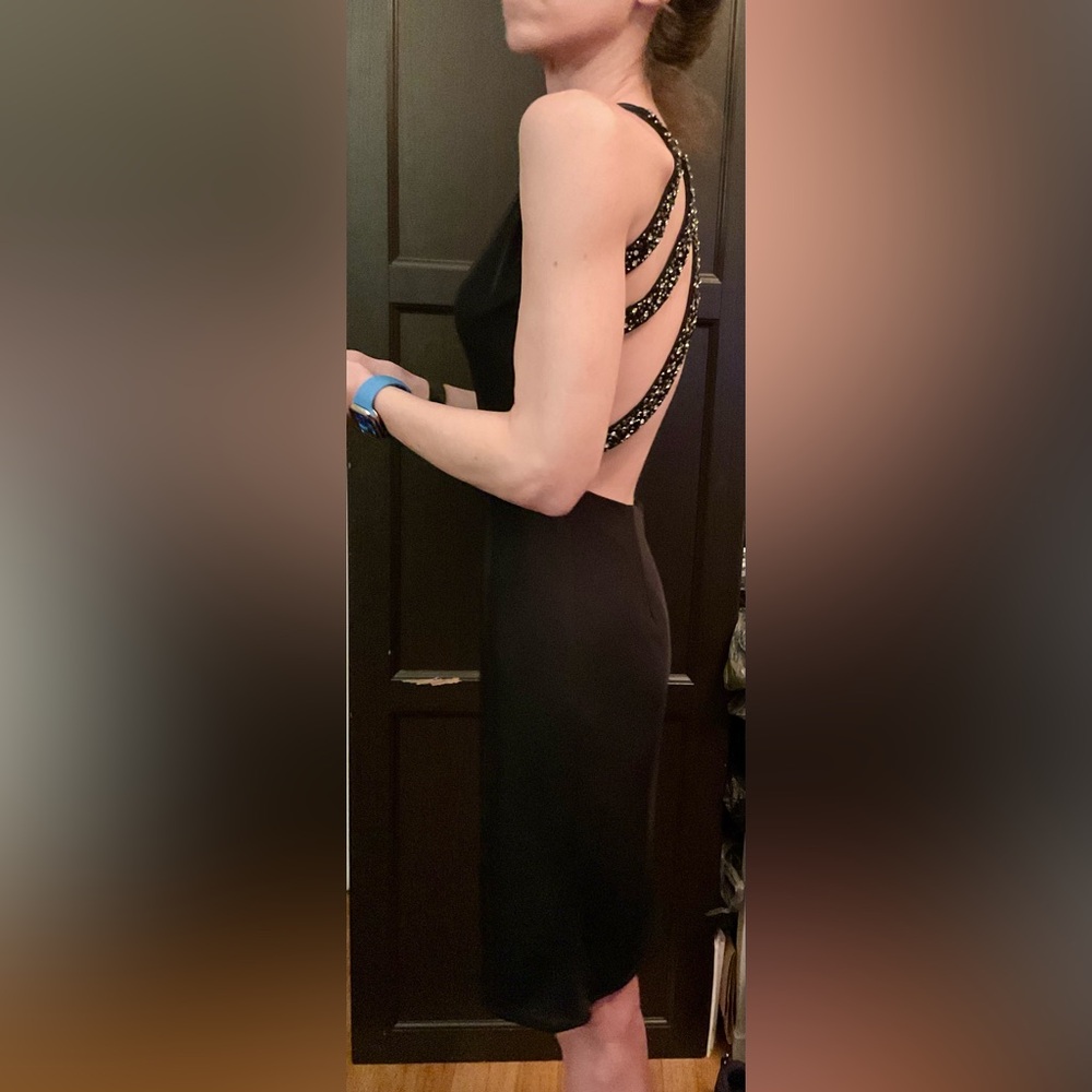 Jovani Black Sculpted Open Back Silver Beaded Cage Evening Dress Size 4 - Picture 9 of 12